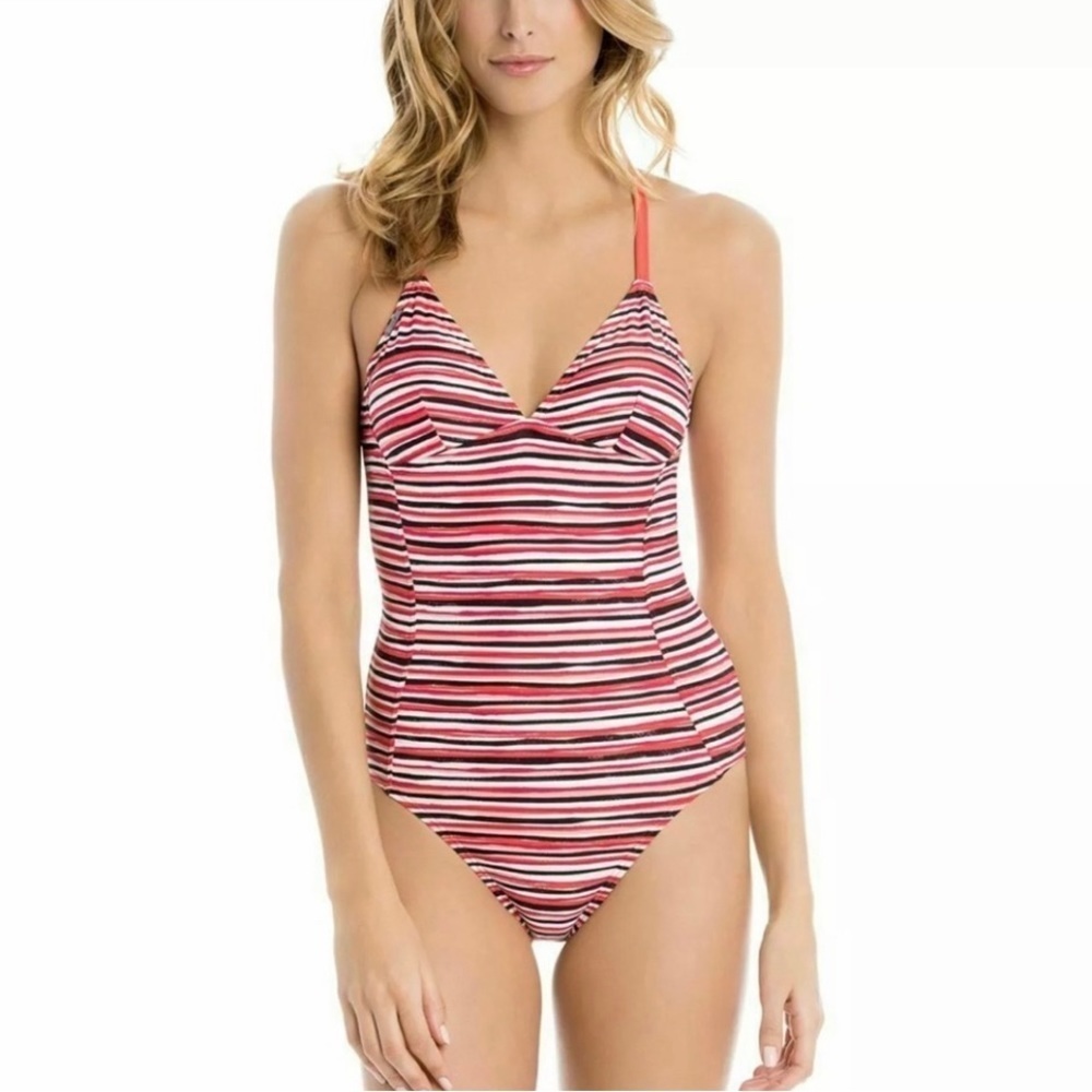 Lole Red And White Striped Bikini